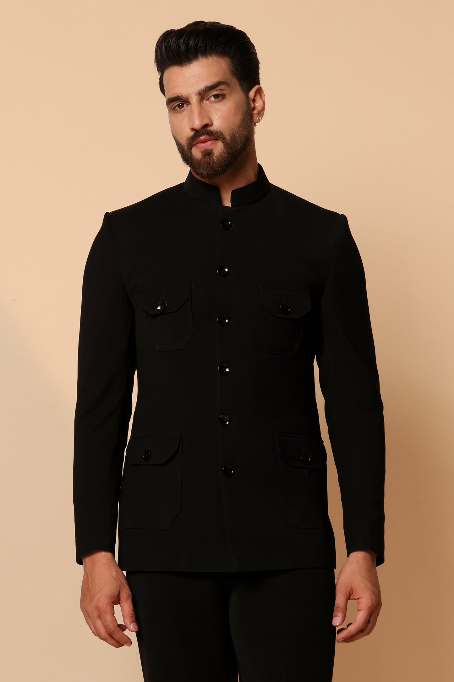 Black Samrath Bandhgala Premium Men's Suit