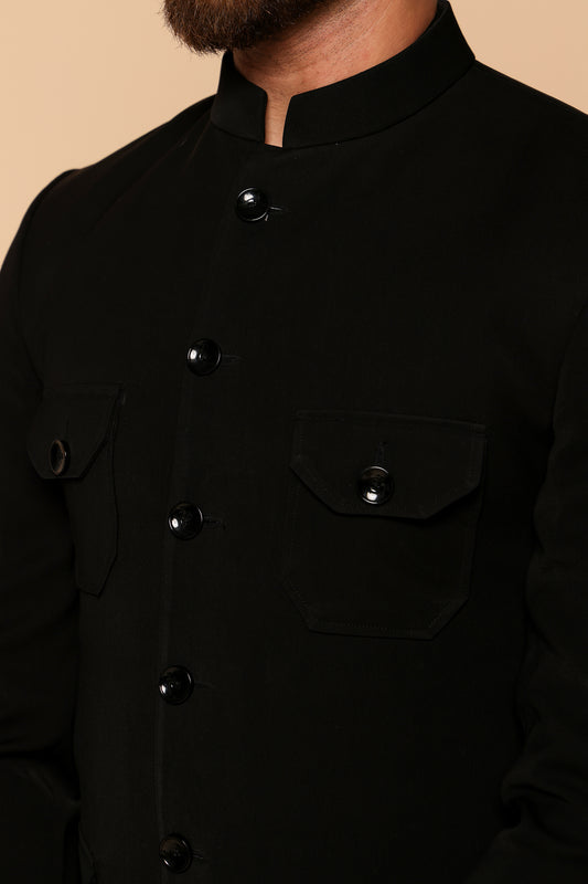 Black Samrath Bandhgala Premium Men's Suit