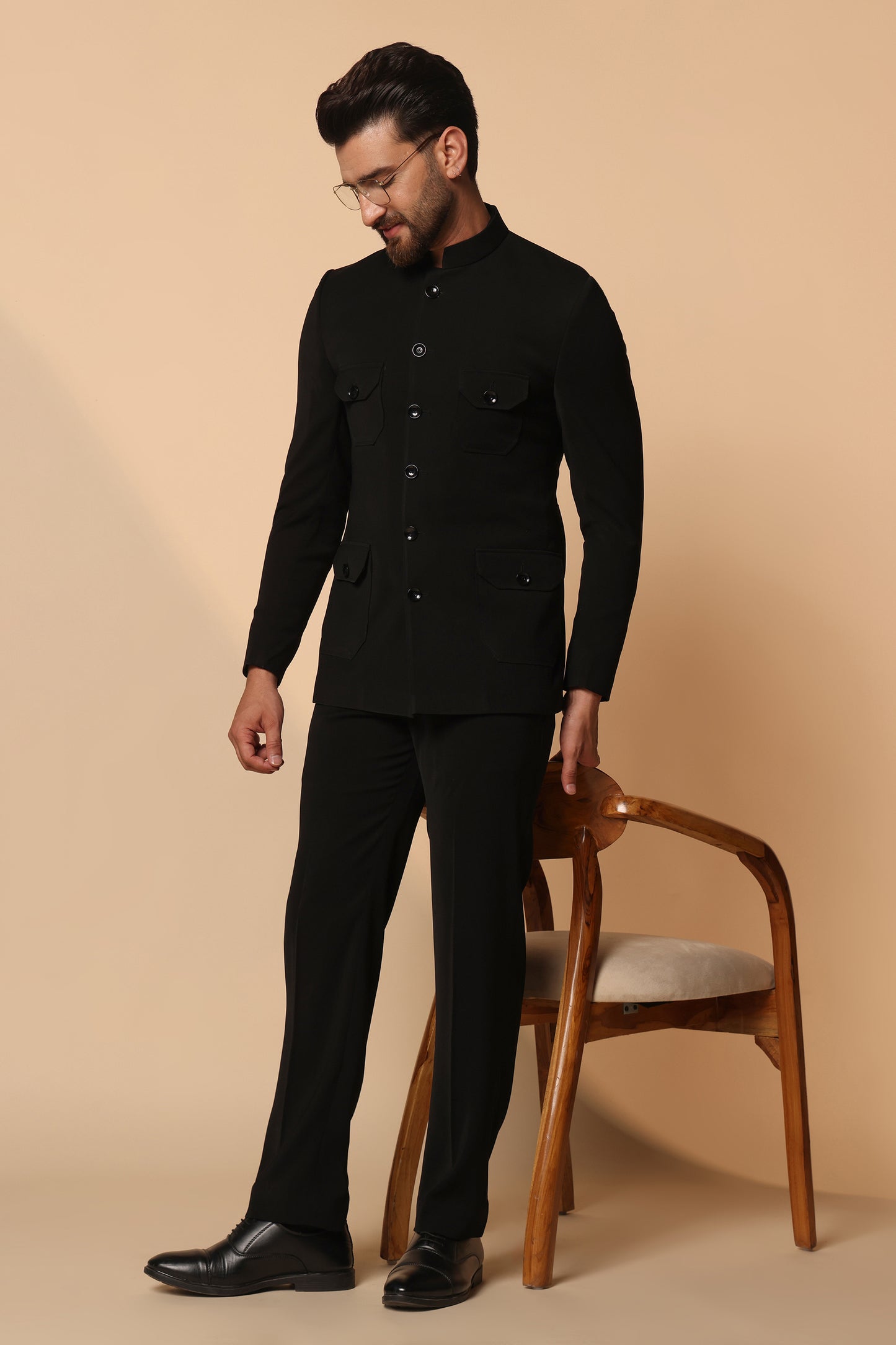 Black Samrath Bandhgala Premium Men's Suit