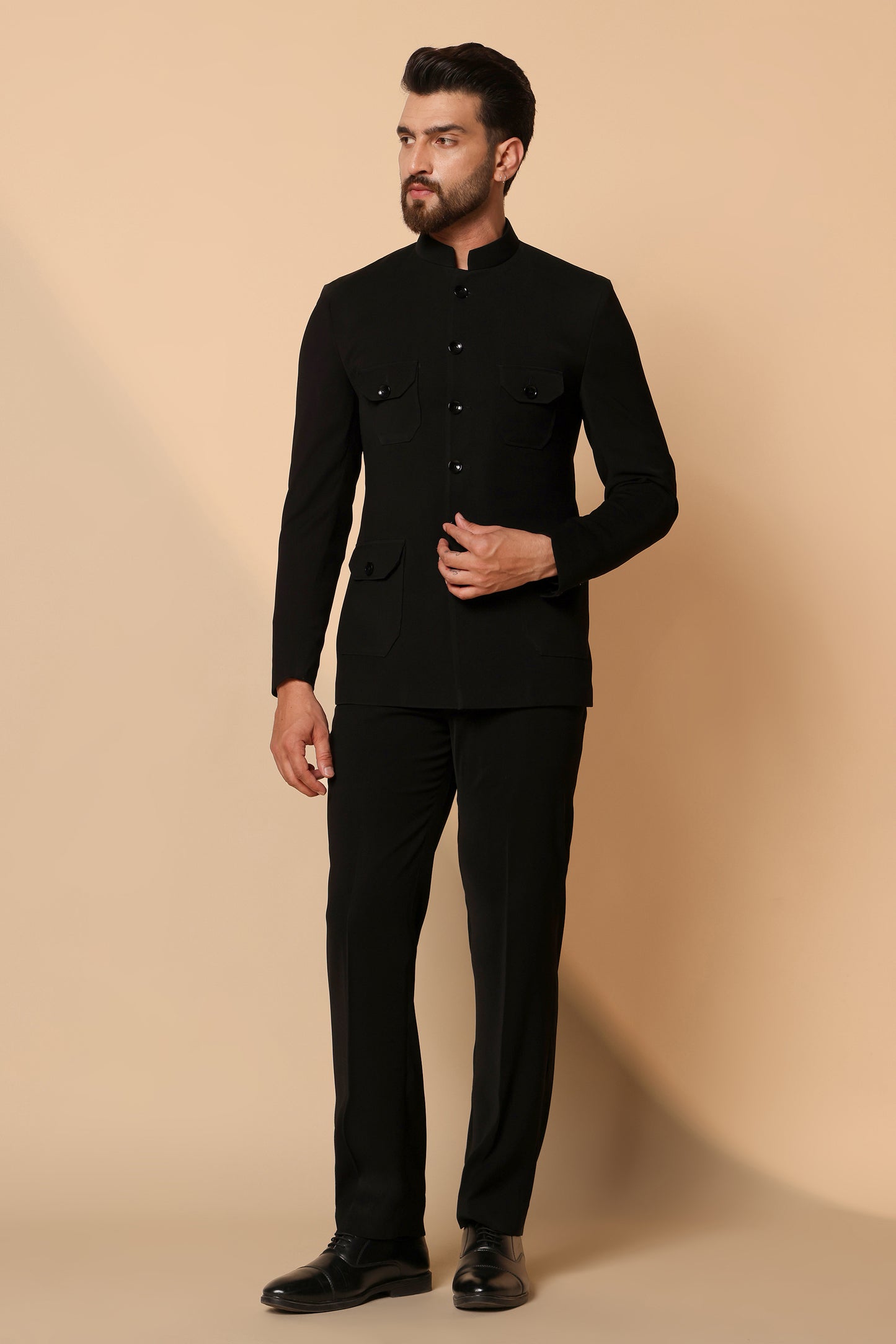 Black Samrath Bandhgala Premium Men's Suit